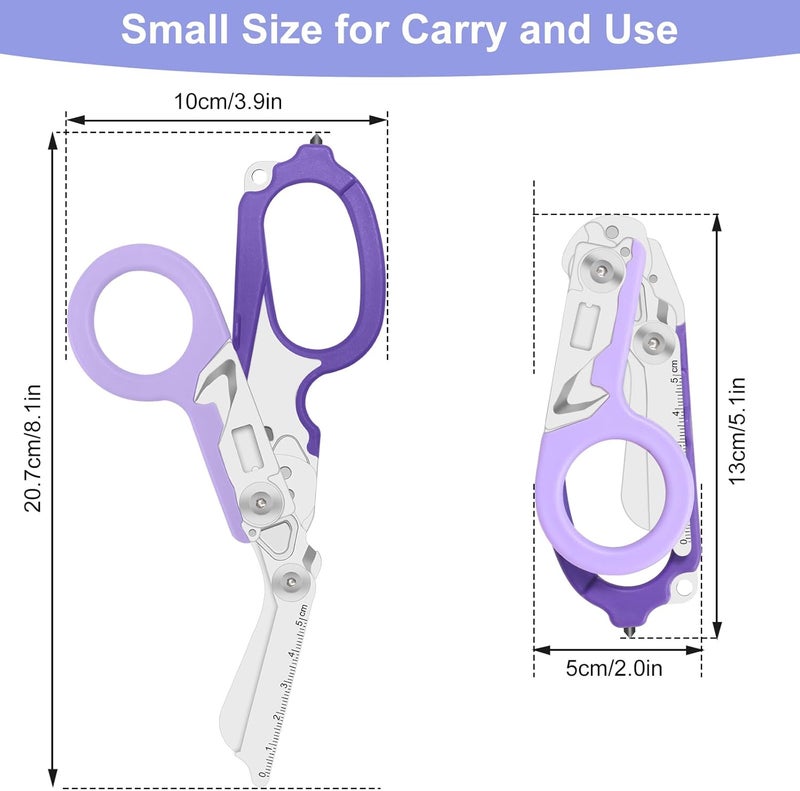 Heyear Trauma Shears, 6 In 1 Emergency Shears, Stainless Steel Foldable Trauma Scissors with Compatible Holster, Outdoor Camping Rescue Tools, Ideal for EMTs, Nurses, and First Responders (Purple) - Image 2